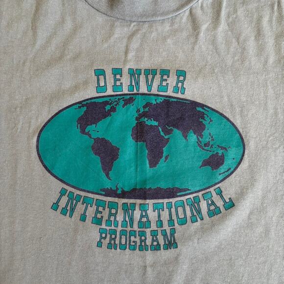 Vintage Hanes Beefy-T Denver International Program Blue T-Shirt Large - Picture 3 of 6